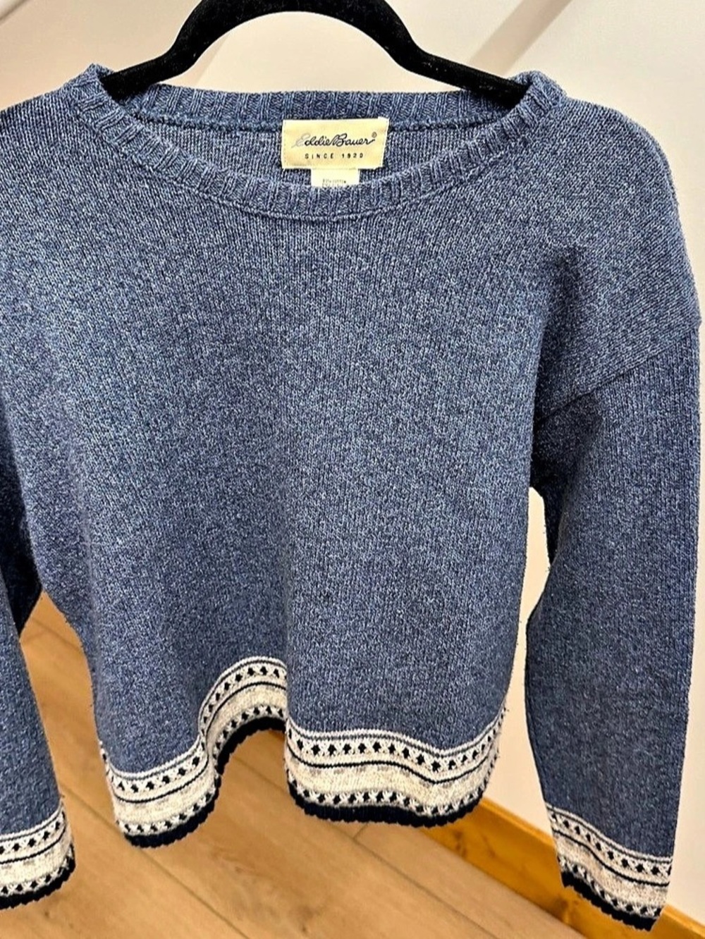 Vintage 90’s Eddie Bauer Blue & White Cotton Sweater Fair Isle Pattern - M